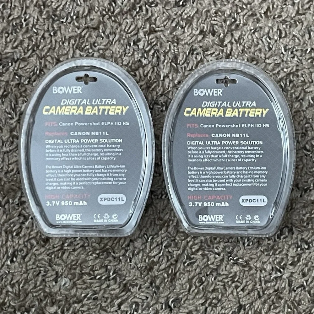 Lot of 2 Bower XPDC11L Rechargeable Battery‎ Replacement Canon NB-11L New Sealed